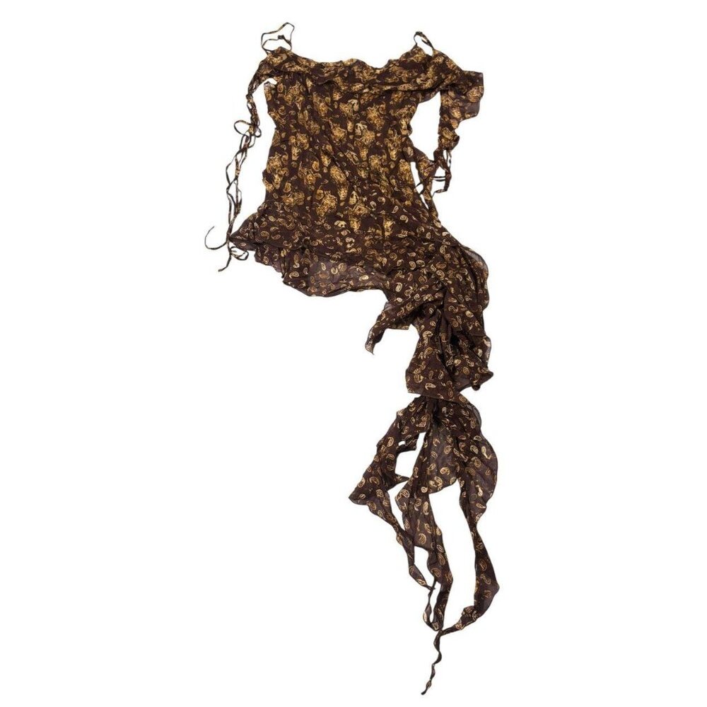 KNWLS Silk Midi Dress in Brown Paisley Dark